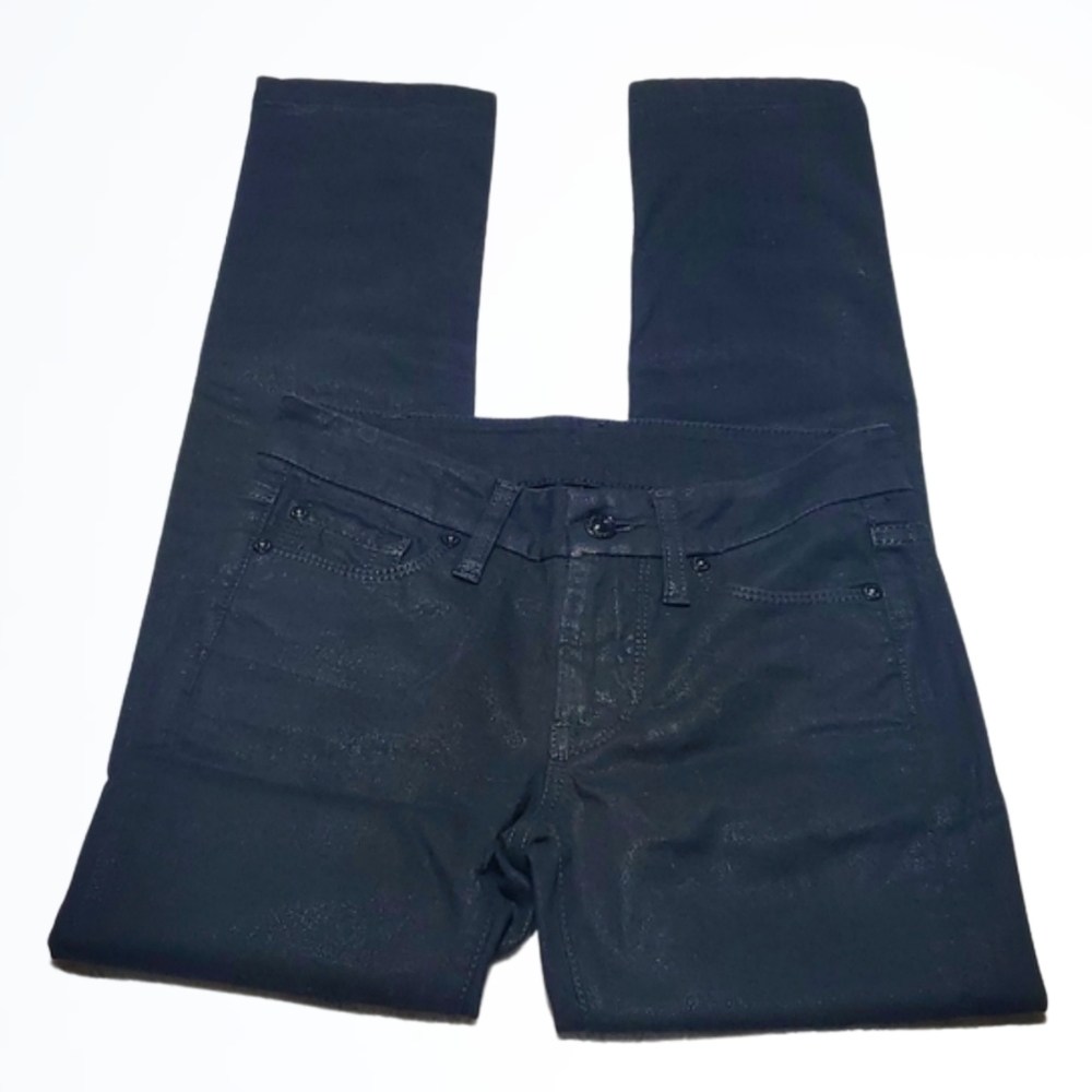 7 For All Mankind Lower Rise Black Shiney Sparkly Skinny Jeans Size 25 Waist 25